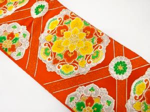 アンティーク　華紋に斜め格子模様織り出し袋帯（着用可）